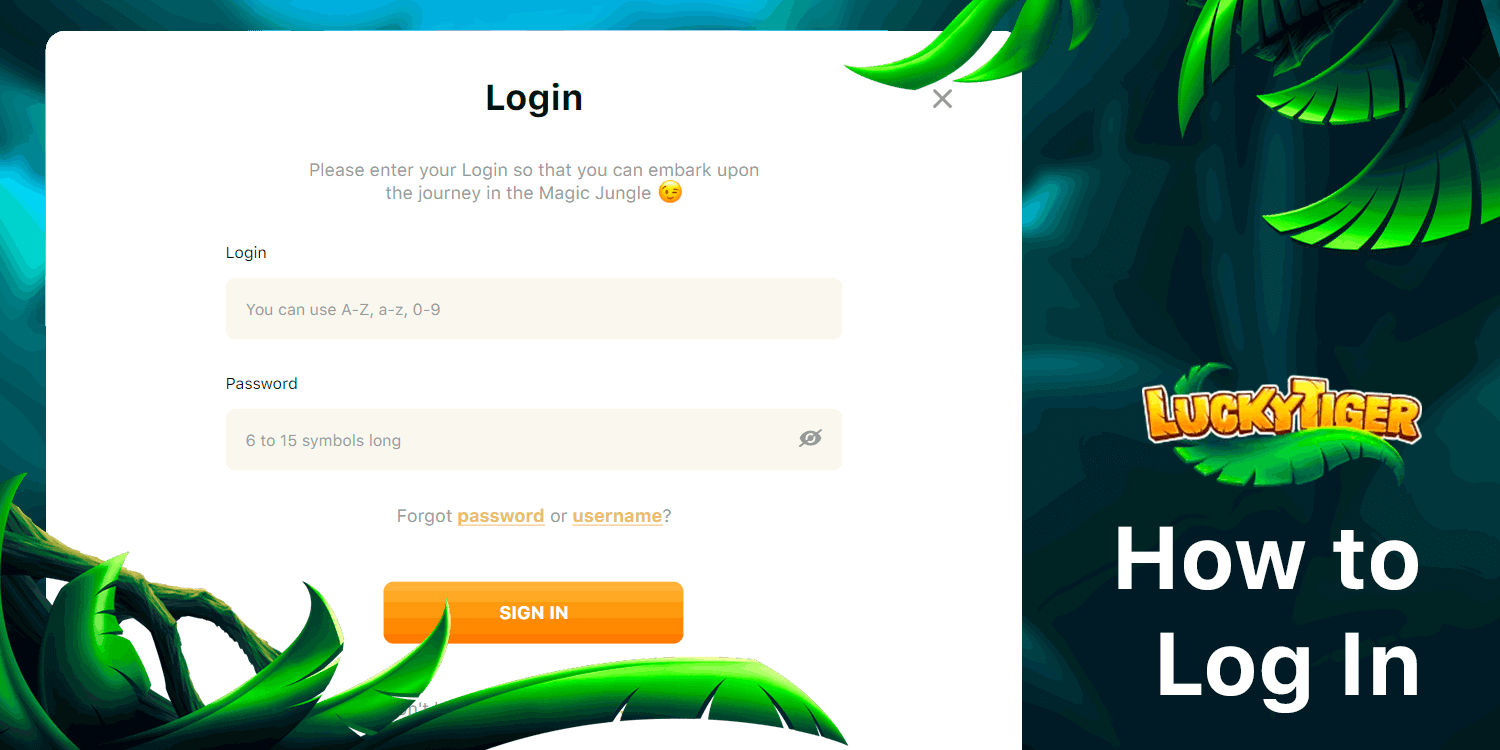 How to Login or change password at Lucky Tiger Casino Account